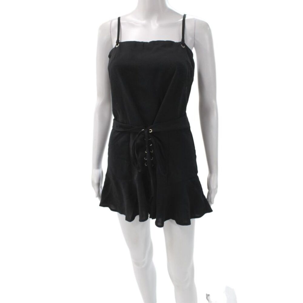 Seek The Label Womens Black Romper Lace Up Square Neck Sleeveless Size M